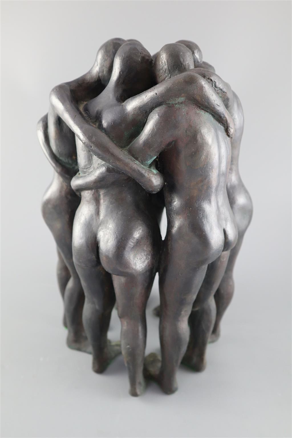 Tony Lamb (20th C.). A bronze group of six figures huddled together, height 13.5in.